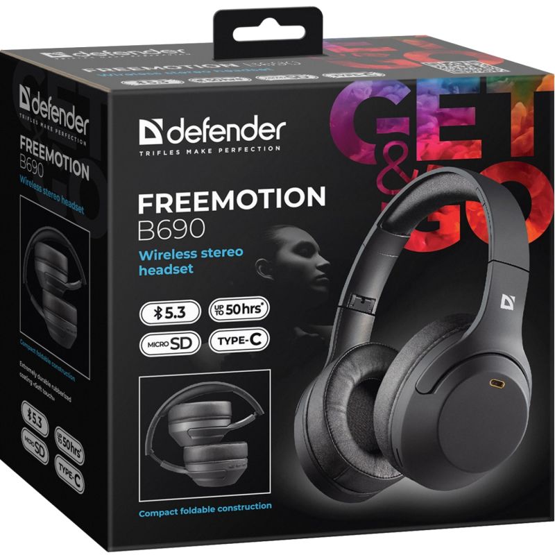 Гарнітура Defender FreeMotion B690, Bluetooth+3,5мм, Black (63690)