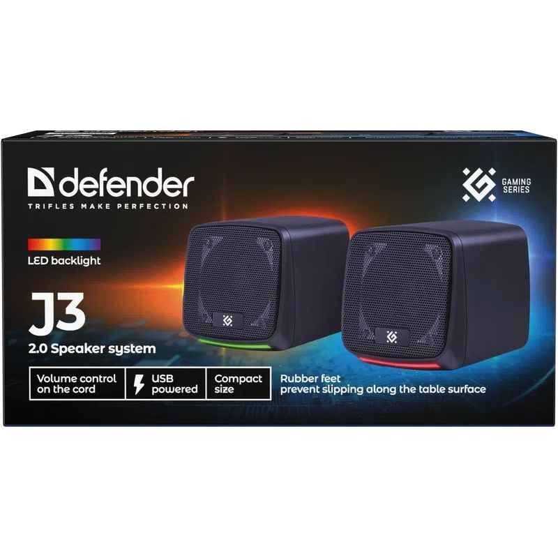 Акустична система 2.0 Defender J3, 6Вт, підсвітка, USB, чорна (65963)