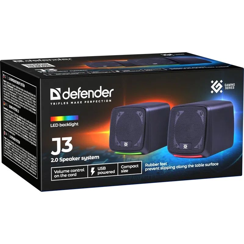 Акустична система 2.0 Defender J3, 6Вт, підсвітка, USB, чорна (65963)