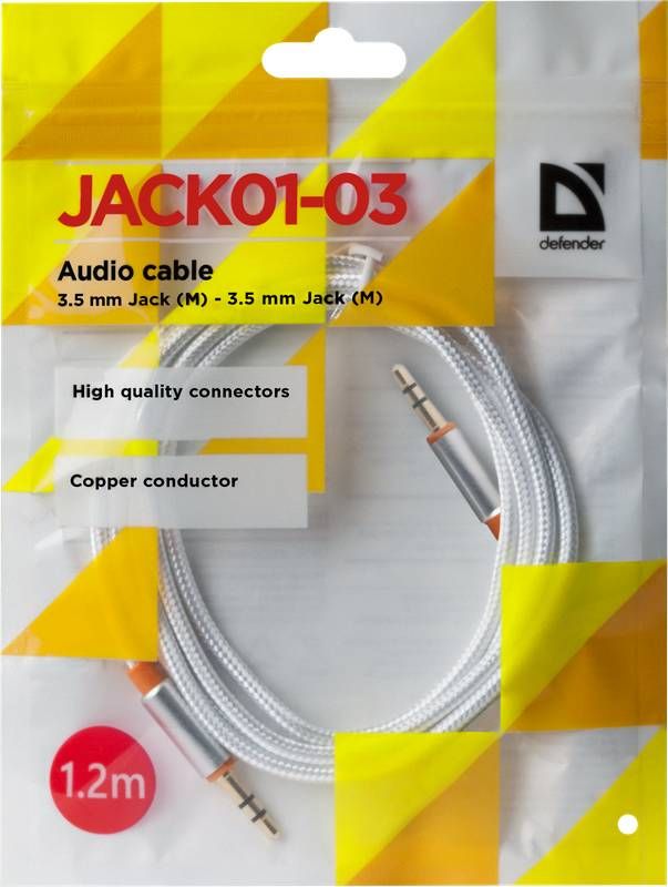 Кабель AUX Audio TRS M/M 1.2м JACK01-03 білий Defender (87513)