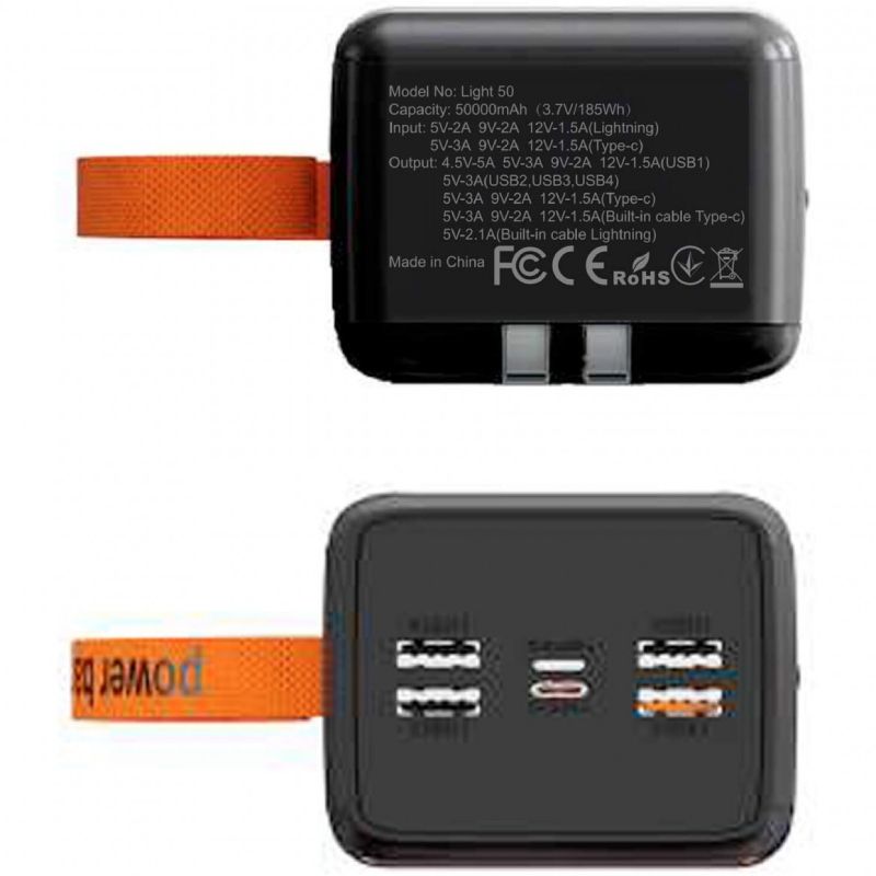 УМБ Aspiring 50000mAh Light 50 22,5W PD 4xUSB-A, USB-C In/Out,Lightning, with USB-C/Lightning cables (PB-L50)