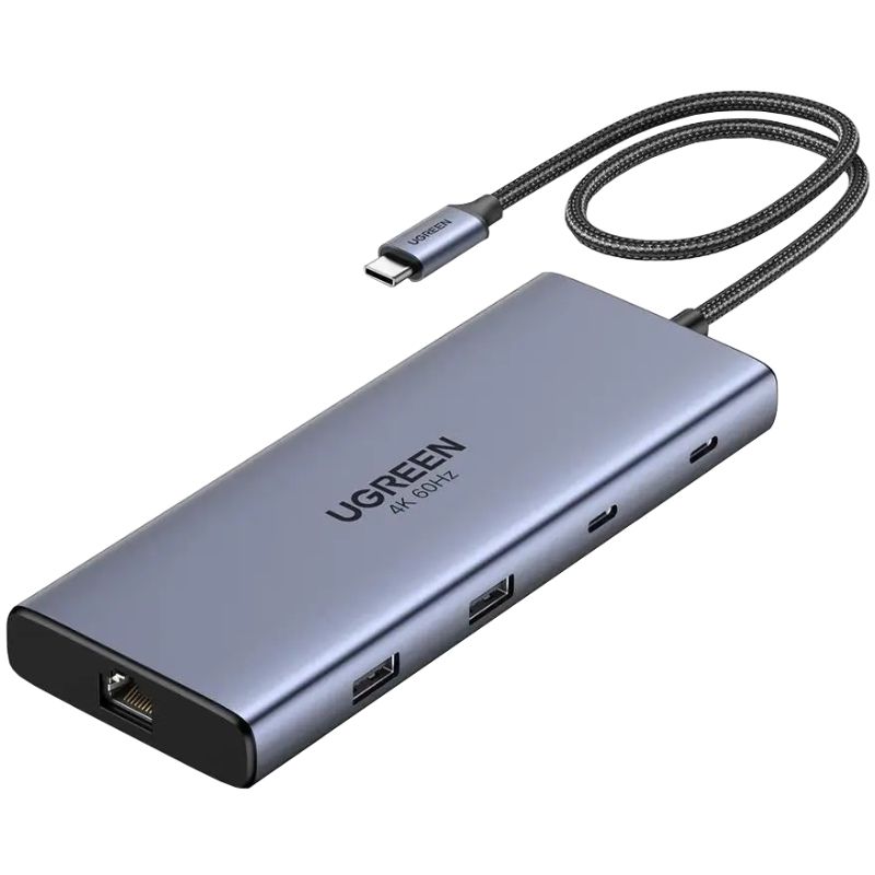 Док-станція USB3.2 Type-C --> HDMIx2,4K60Hz/2xUSB-A/2xUSB-C 3.2/ RJ45/SD/TF/PD 100W CM639 Ugreen (45380)