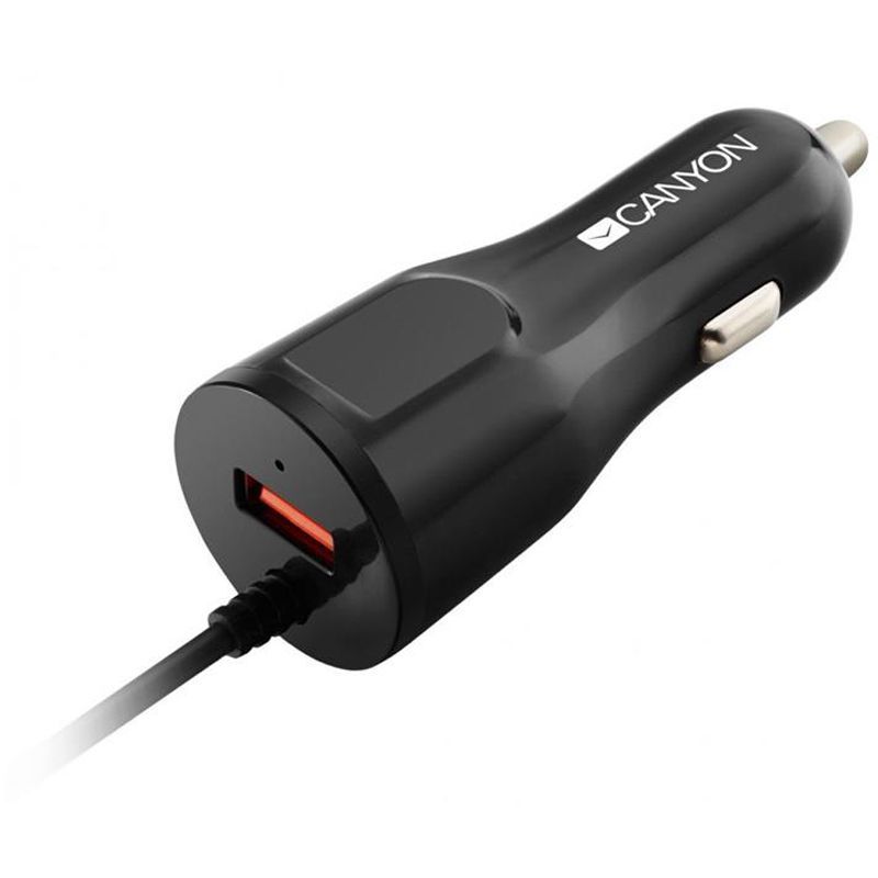 Автомобильное зарядное устройство Canyon (1USB, 2.4A) Black + кабель Lightning (CNE-CCA033B)