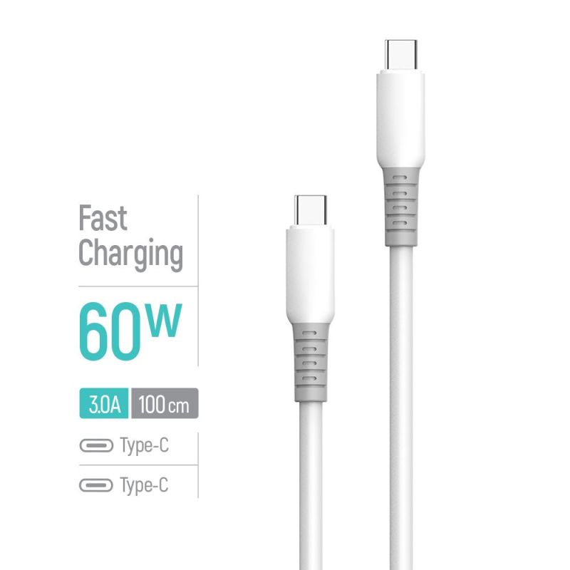 Кабель ColorWay USB Type-C - USB Type-C (M/M), liquid silicone, 3А, 1 м, White (CW-CBPDCC093-WT)