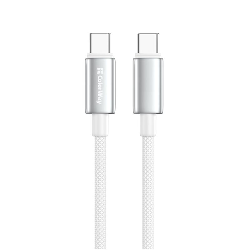 Кабель ColorWay USB Type-C - USB Type-C (M/M), zinc alloy braided, 5А, 1 м, White (CW-CBPDCC098-WT)