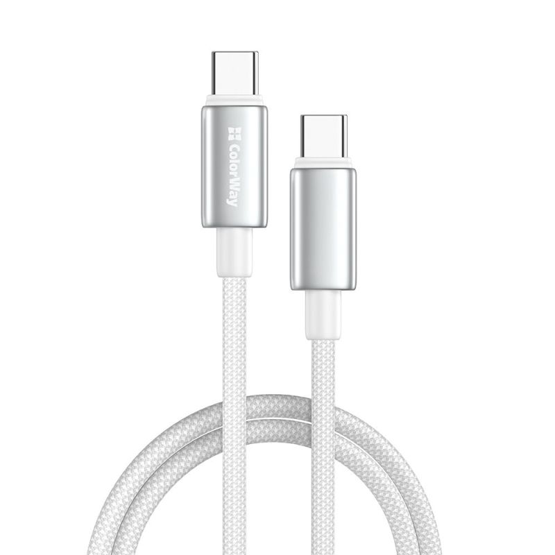 Кабель ColorWay USB Type-C - USB Type-C (M/M), zinc alloy braided, 5А, 2 м, White (CW-CBPDCC099-WT)
