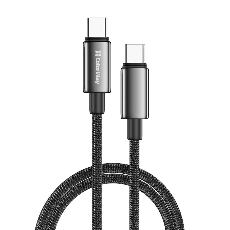 Кабель ColorWay USB Type-C - USB Type-C (M/M), zinc alloy braided, 5А, 2 м, Black (CW-CBPDCC099-BK)