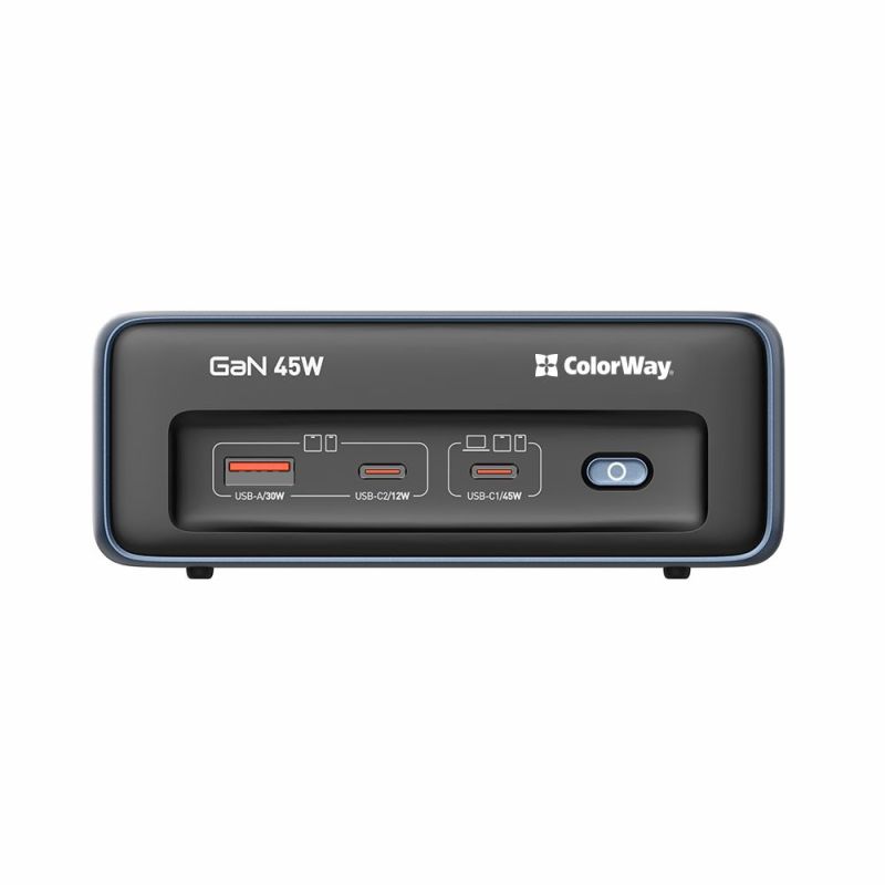 Фільтр живлення ColorWay 45W 2 розетки, 1xUSB-A 2xUSB-C, 2 м, синій (CW-CHE25PDB)