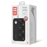 Фільтр живлення ColorWay 20W (3 USB-A + 3 TYPE-C) 3 розетки, 6 USB, 2 м, чорний (CW-CHE36PDB)
