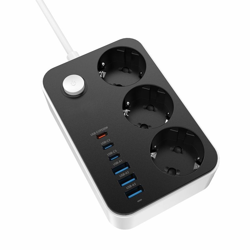 Фільтр живлення ColorWay 20W (3 USB-A + 3 TYPE-C) 3 розетки, 6 USB, 2 м, чорний (CW-CHE36PDB)