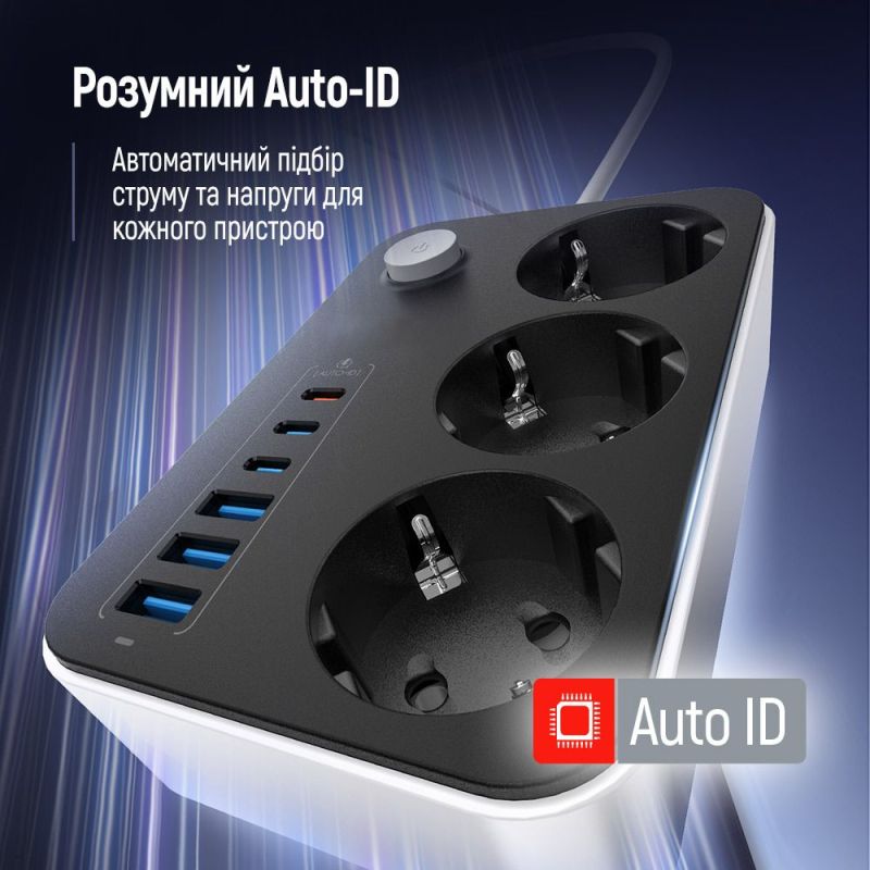 Фільтр живлення ColorWay 20W (3 USB-A + 3 TYPE-C) 3 розетки, 6 USB, 2 м, чорний (CW-CHE36PDB)