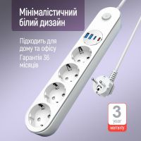 Фільтр живлення ColorWay 4 розетки, 4USB (Type-C PD20W + 3USB QC3.0) (45W), 2 м, White (CW-CHE44PDW)