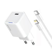 Мережевий зарядний пристрій ColorWay GaN Mini 20W PD Port PPS USB-C White (CW-CHS059PD-WT) + кабель Lightning (CW-CHS059PDL-WT)