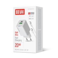 Мережевий зарядний пристрій ColorWay GaN Mini 20W PD Port PPS USB (Type-C PD + USB QC4.0) White + кабель Type-C (CW-CHS062PDC-WT)