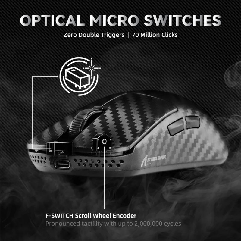 Мишка Attack Shark R11 Ultra, Wireless/Bluetooth, 42000dpi. (PAW3950MAX) 6кн., Phantom Shark (R11ULTRAPS_AS)