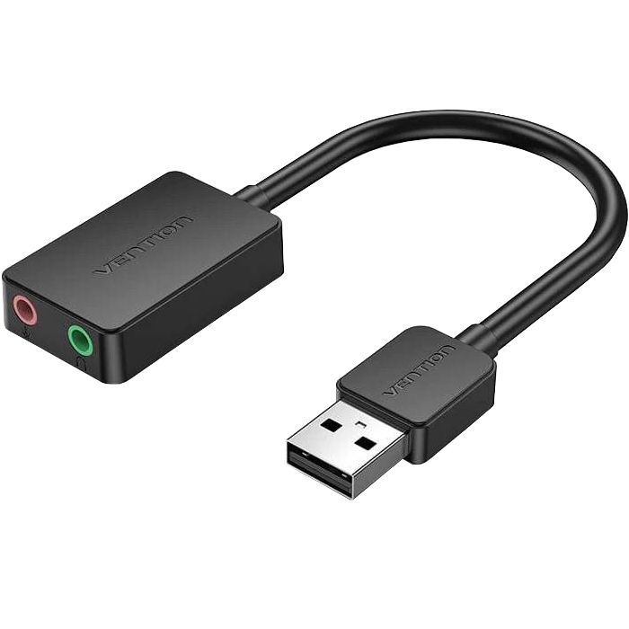 Звукова карта USB AUX jack, 2*TRRS (Mic + Ear) 1м Vention чорна (CDYBF)