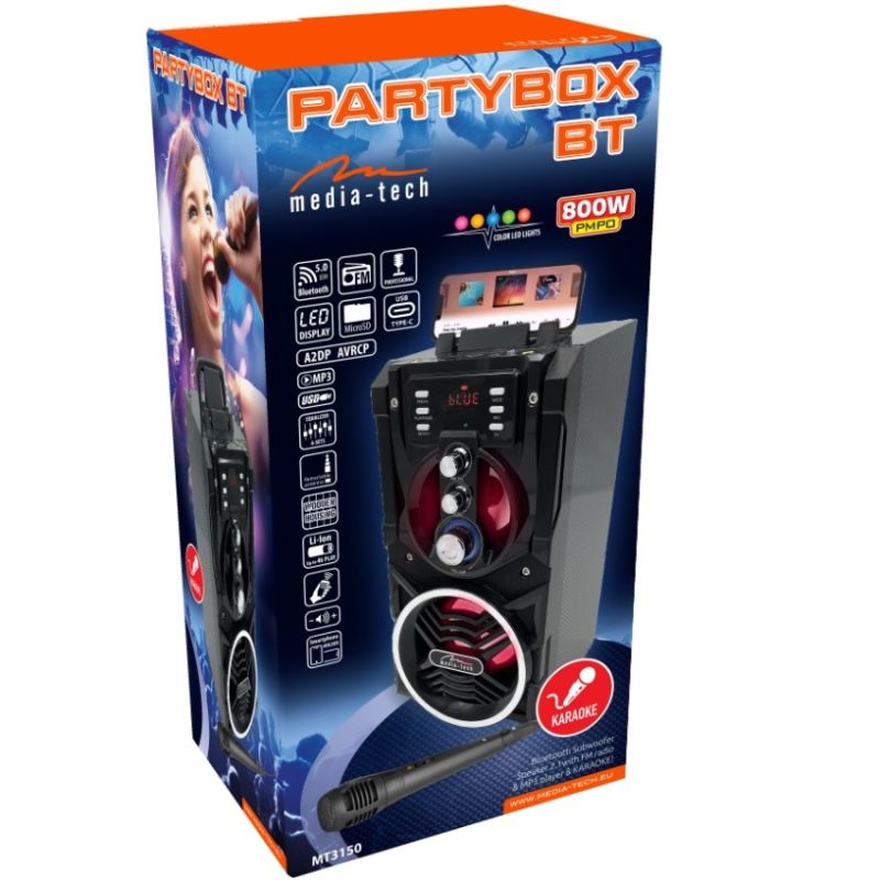 Акустична система 1.0 Media-Tech 18W, Bluetooth/FM/AUX/SD/USB/КАРАОКЕ чорна (MT3150)
