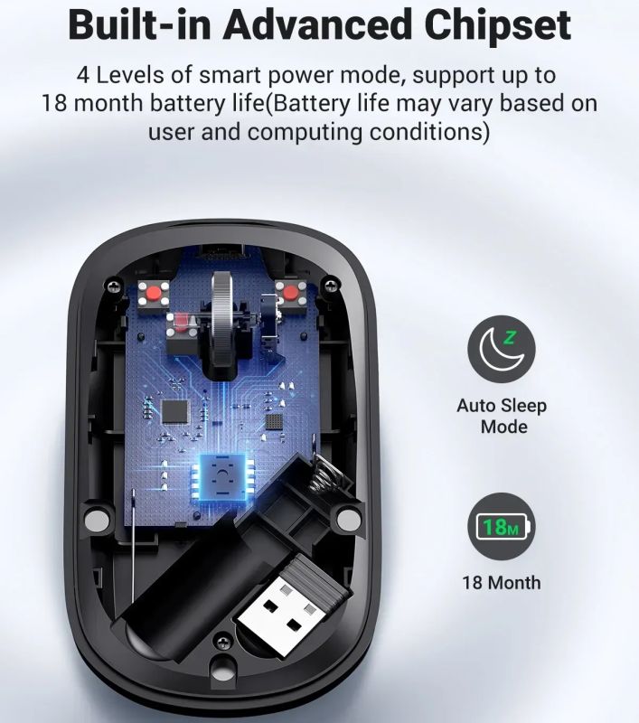 Мишка UGREEN 2.4GHz MU001, бездротова, 4000dpi., 3кн., чорна (90372)