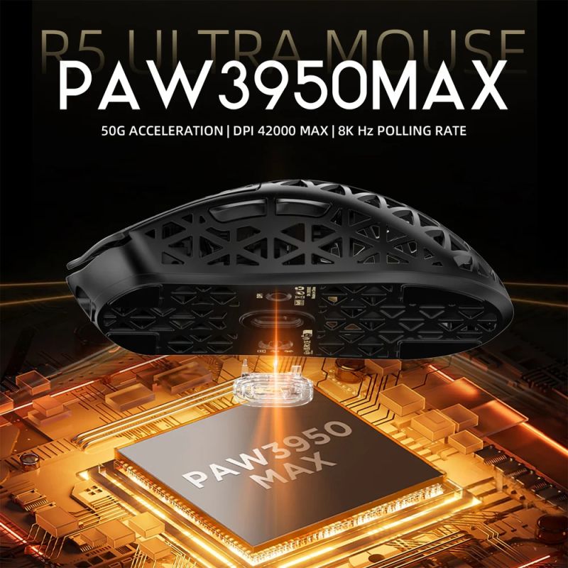Мишка Attack Shark R5 Ultra, Wireless, PAW3950MAX сенсор, 42000dpi., 6кн., Black (R5ULTRAB_AS)