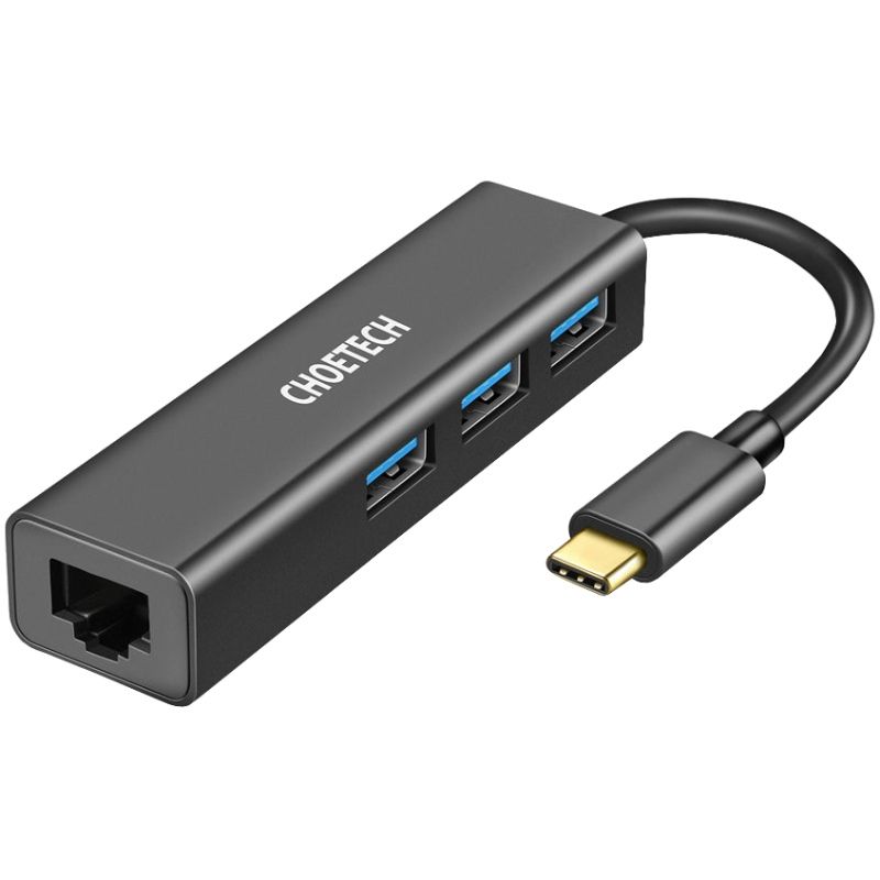 Док-станція USB3.1 Type-C --> USBx3, 3.0/RJ45(1000M) Ethernet 4 in 1 Hub Choetech (HUB-U02-BK)