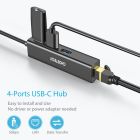 Док-станція USB3.1 Type-C --> USBx3, 3.0/RJ45(1000M) Ethernet 4 in 1 Hub Choetech (HUB-U02-BK)