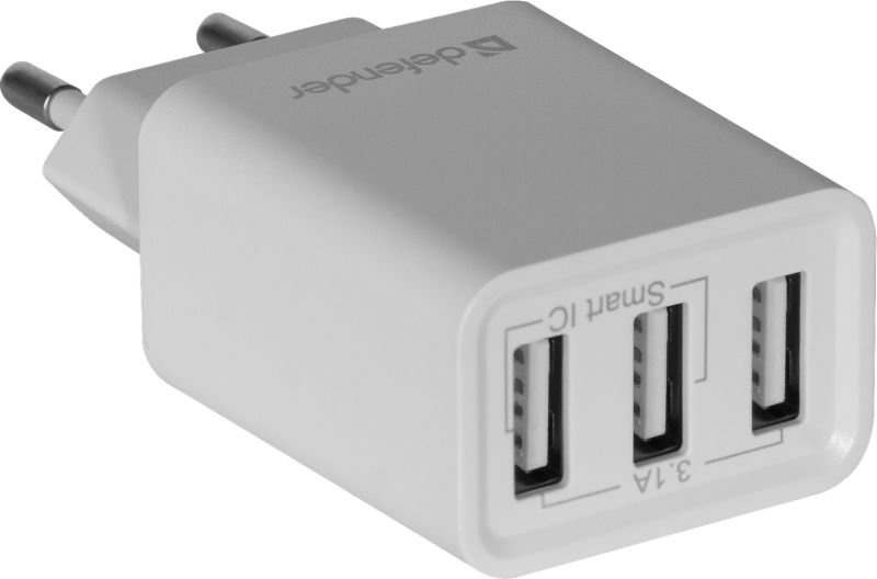 Зарядний пристрій 3xUSB 37W 3.1A білий UPA-31 Defender (83587)