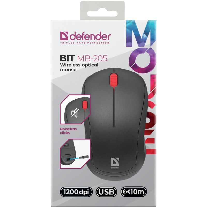 Мишка Defender Bit MB-205, бездротова, 3 кн. до 1200 dpi, безшумна, чорна (52205)