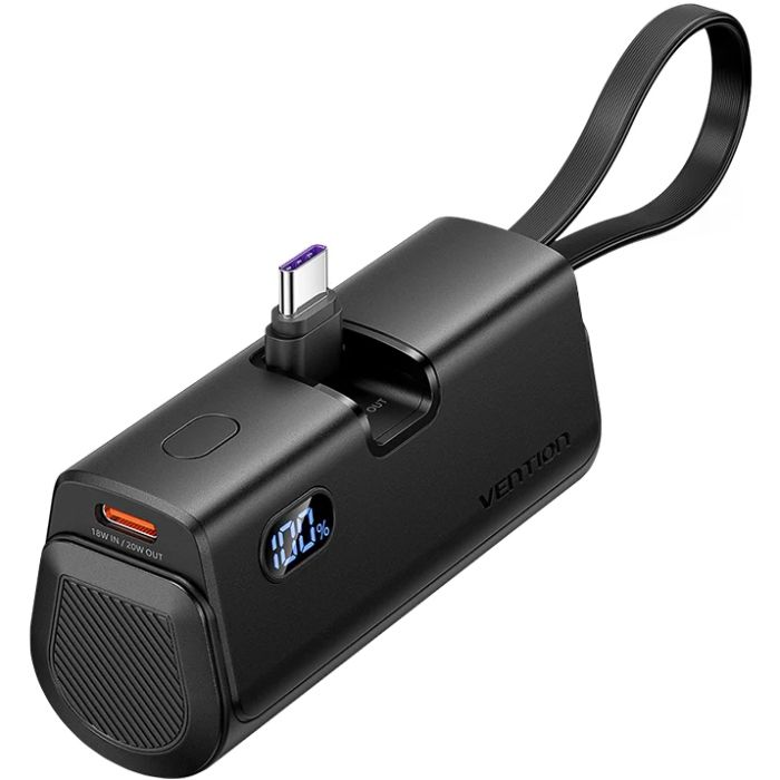 УМБ Vention 4800mAh 22,5W PD, USB-C In/Out, LED display, with built-in Lightning cable Black (FHQB0)
