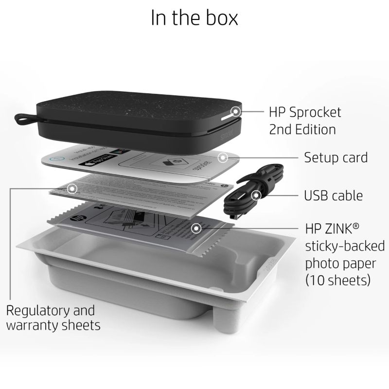 Фотопринтер портативний HP Sprocket Black (2"x3",313x400dpi,Zink, 64MB,Bluetooth, колір чорний) (HPISPB)