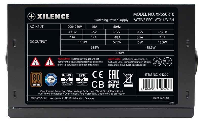 БЖ 650W Xilence XP650R10 Gaming series, 140mm, 80+ BRONZE, Semi-Modular, Retail Box (XP650R10)