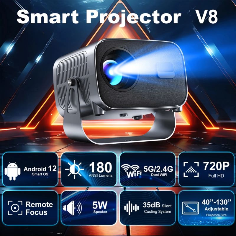 Проєктор H96 MAX V8 LED LCD HD 180AL 16:9 CPU:RK3566 1G/8G Android 12.0 WiFi6 BT сірий (H96MAX_V8)