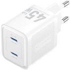 Зарядний пристрій 2xUSB-С 45W GaN білий Vention (FEFW0-EU)