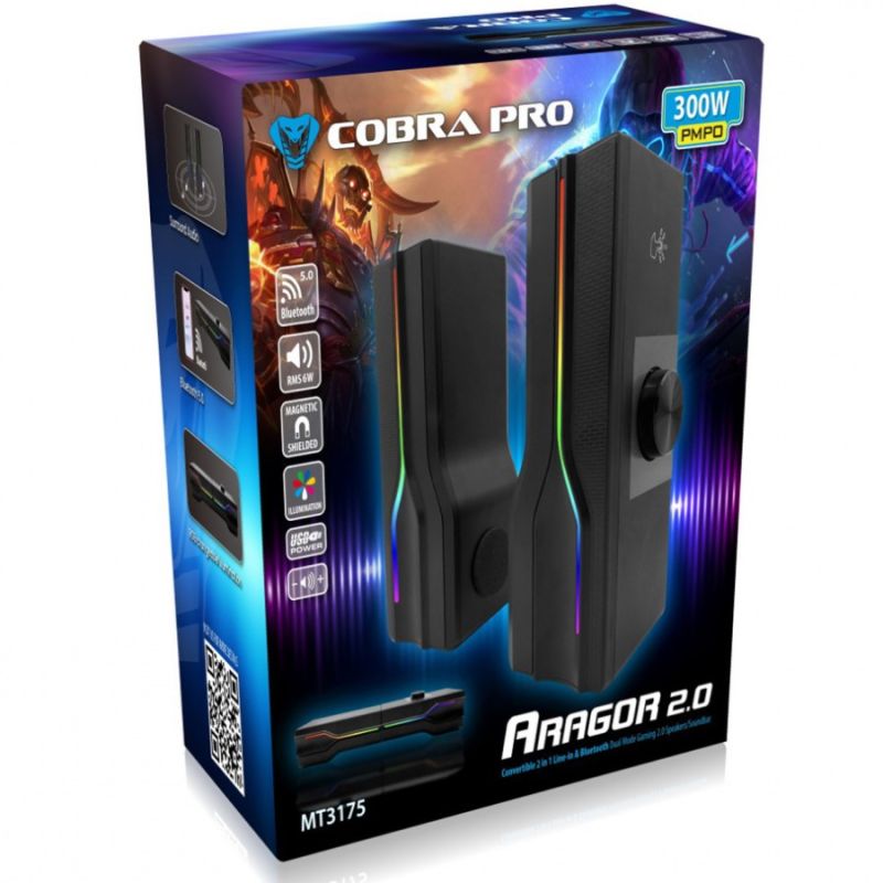 Акустична система 2.0 Media-Tech Soundbar з Bluetooth ARAGOR  8Вт., RGB Light (MT3175)