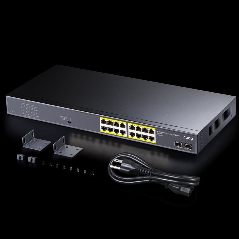 Комутатор Cudy GS1020PS2, 16-Port Gigabit PoE+ Switch with 2 Gigabit SFP ports 200W (GS1020PS2)