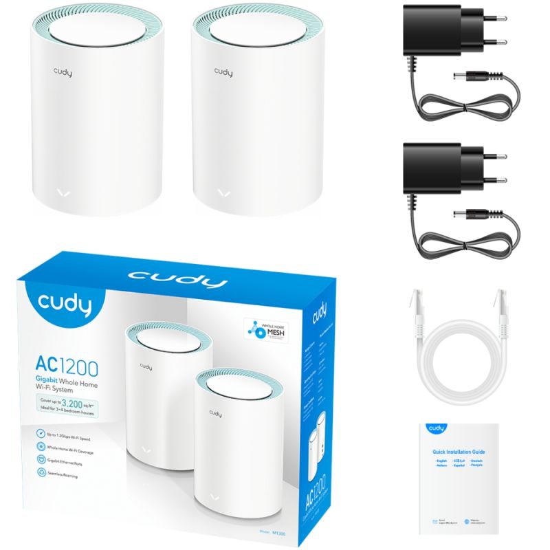 Система WiFi Cudy M1300(2-pack), AC1200 Wi-Fi Gigabit Mesh Solution (M1300(2-pack))