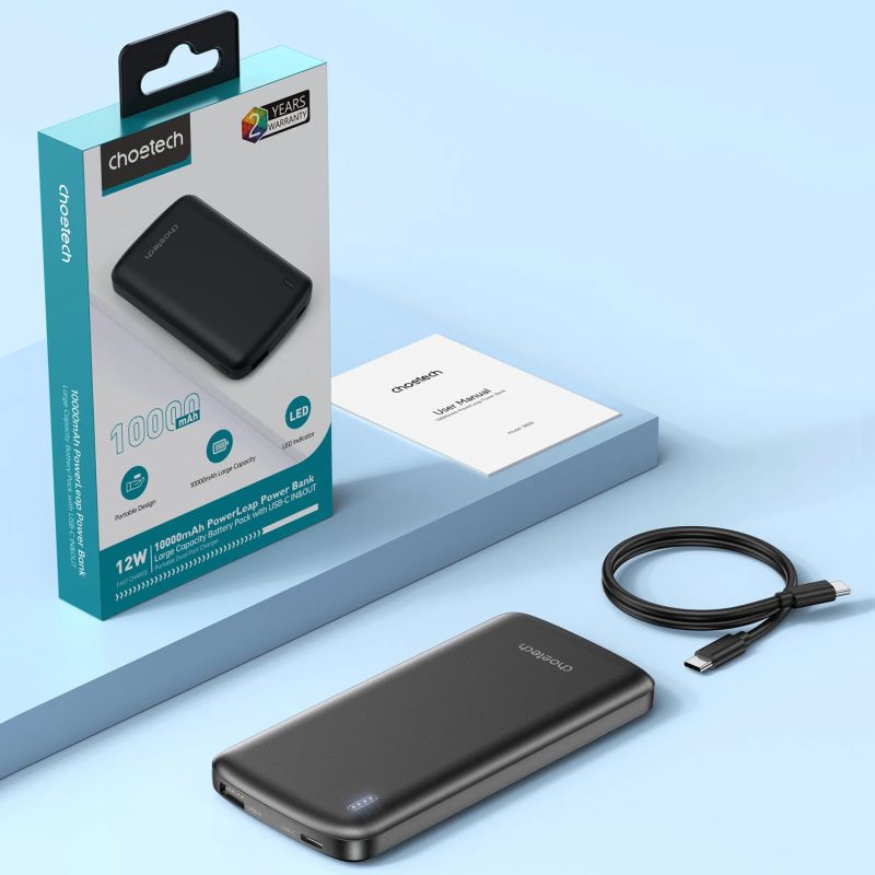 УМБ Choetech 10000mAh 12W USB-A,USB-C чорна (B850-ACBK)