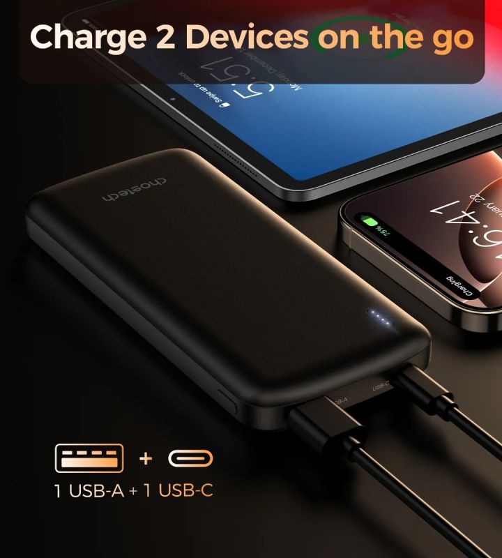 УМБ Choetech 10000mAh 12W USB-A,USB-C чорна (B850-ACBK)