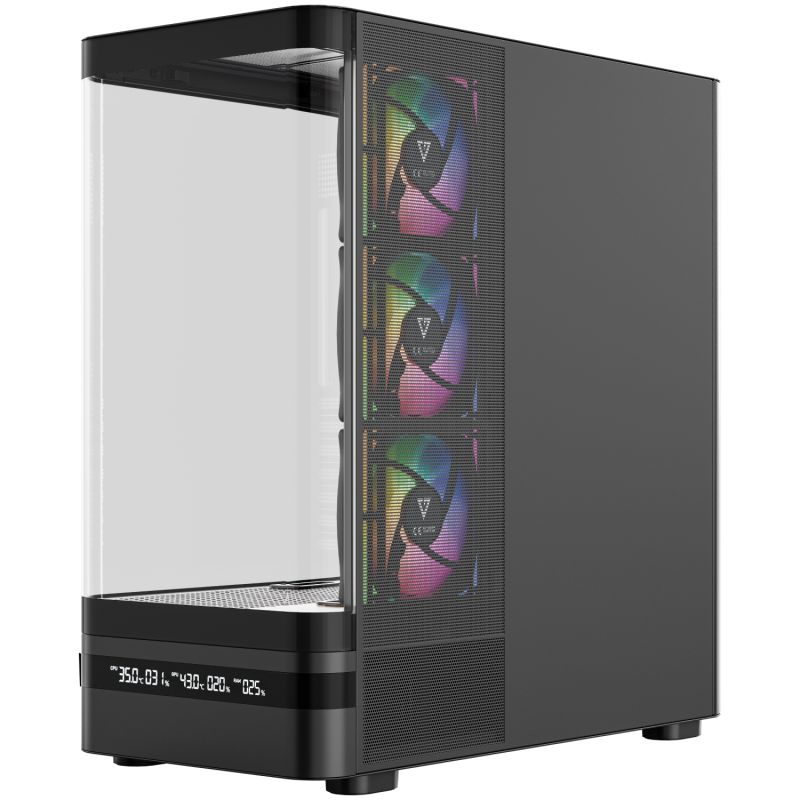 Корпус Modecom VOLCANO AQ200 ARGB MIDI FRONT LCD, 4x120mm fans BLACK без БЖ ATX (MC-A-AQ200-4FA-B)