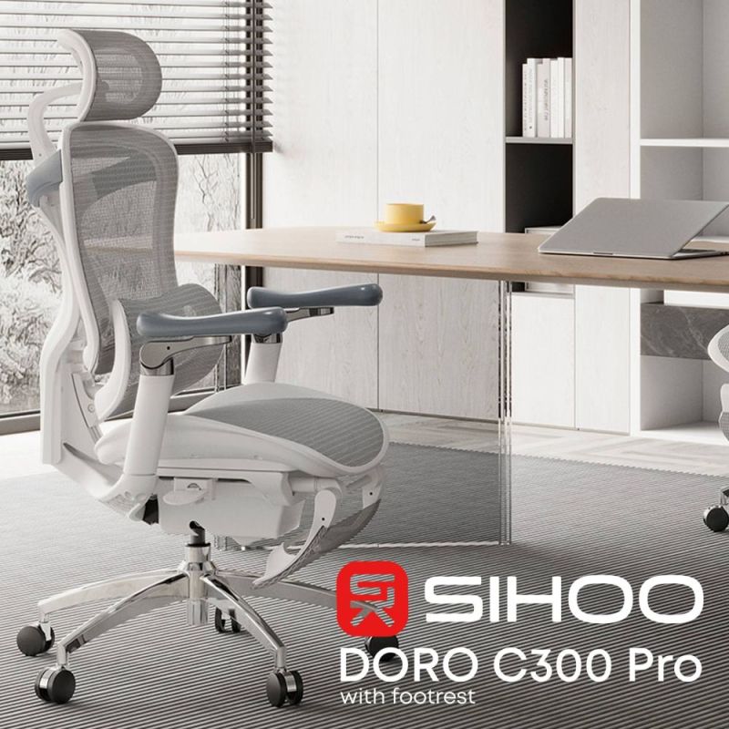 Крісло офісне Sihoo Doro C300 Pro Mesh White with footrest (Doro-C300-Pro-M102-JT) (DORO-C300-PRO-M102-JT)