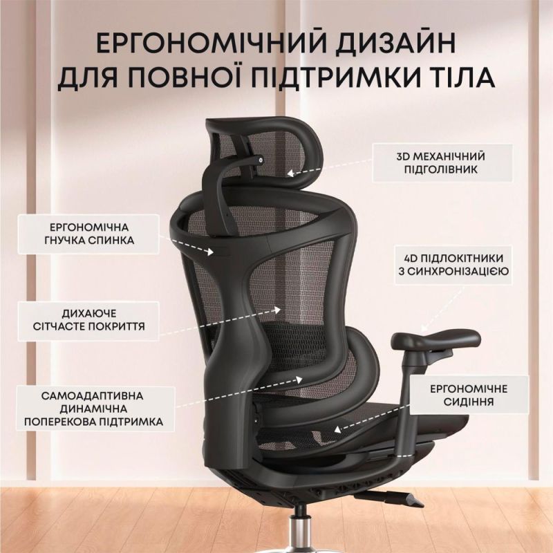 Кресло офисное Sihoo Doro C300L Mesh Black (DORO-C300L-A3-101)