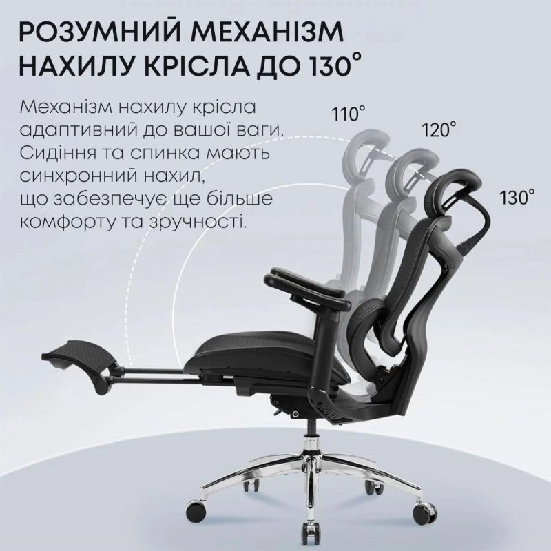 Крісло офісне Sihoo Doro C300L Mesh Black with footrest (Doro-C300L-A3-101-JT) (DORO-C300L-A3-101-JT)