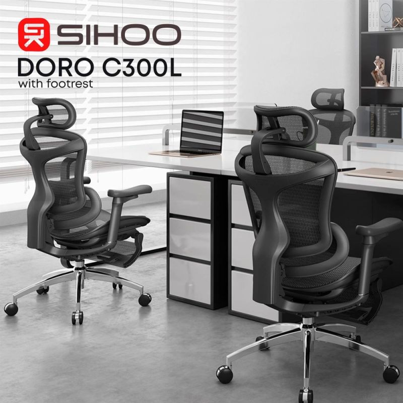 Крісло офісне Sihoo Doro C300L Mesh Black with footrest (Doro-C300L-A3-101-JT) (DORO-C300L-A3-101-JT)