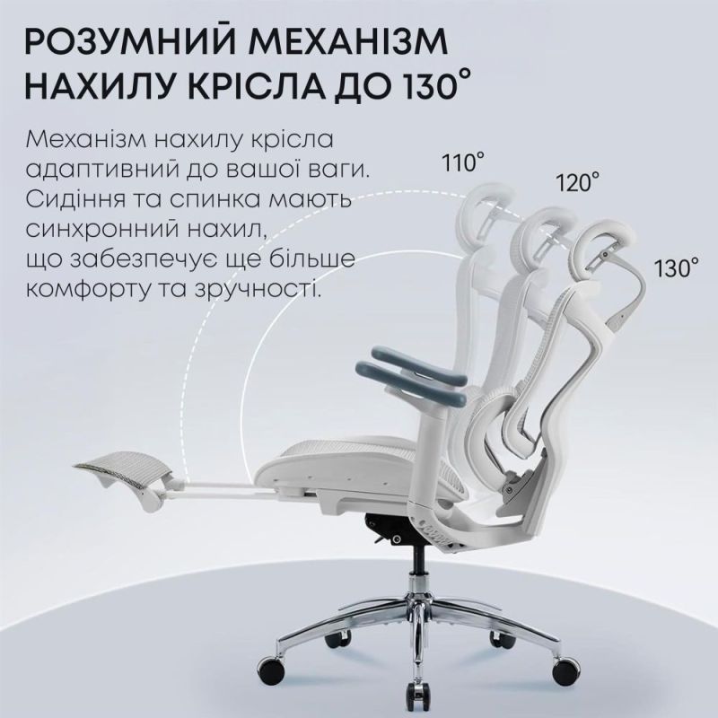 Кресло офисное Sihoo Doro C300L Mesh White with footrest (Doro-C300L-A3-102-JT) (DORO-C300L-A3-102-JT)