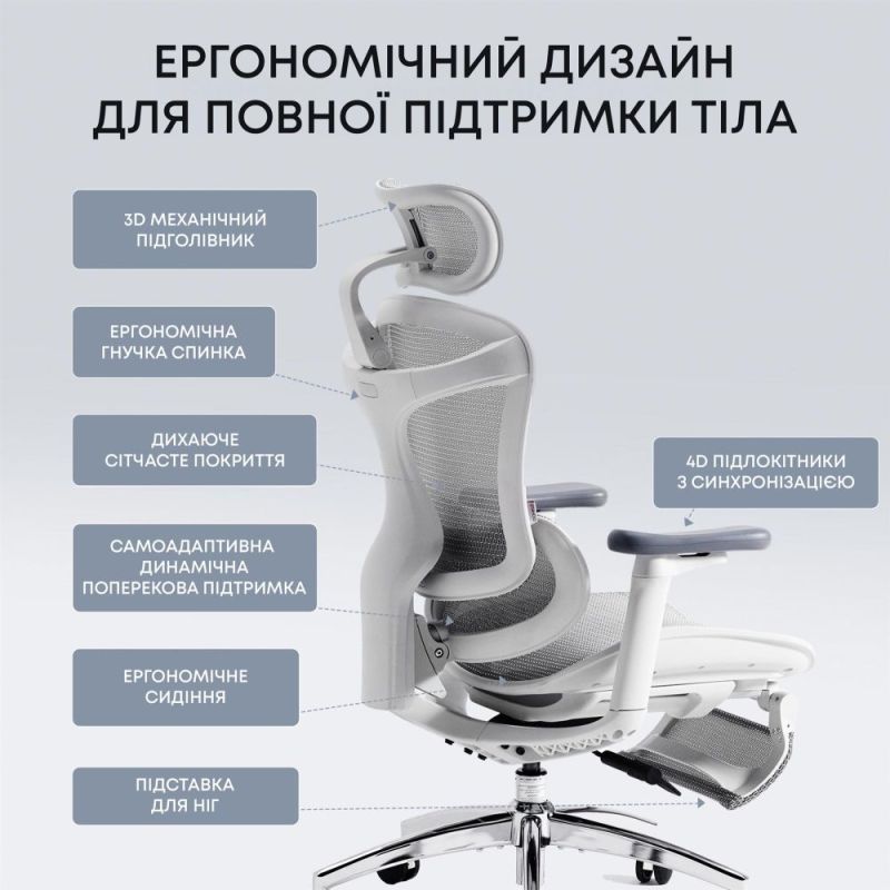 Кресло офисное Sihoo Doro C300L Mesh White with footrest (Doro-C300L-A3-102-JT) (DORO-C300L-A3-102-JT)