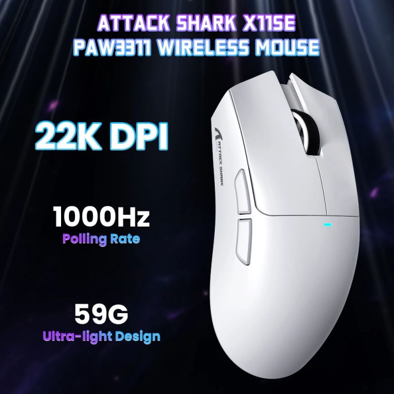 Мишка Attack Shark X11SE, Wireless/Bluetooth, 22000dpi. (PAW3311), 6кн., White (X11SEW_AS)