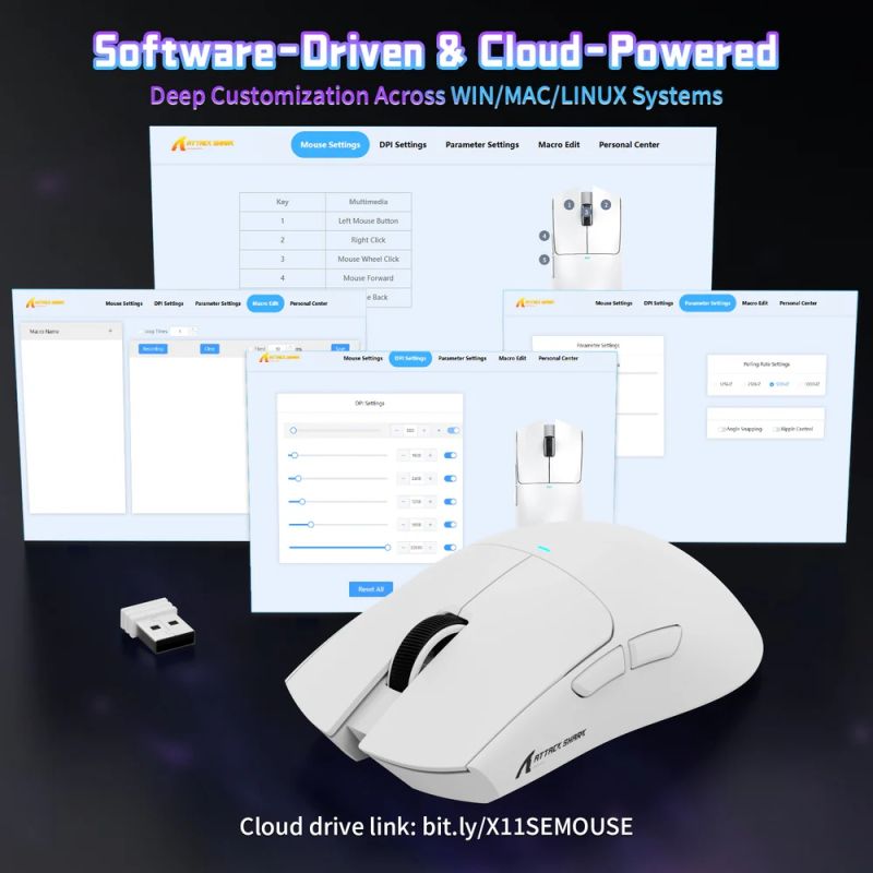 Мишка Attack Shark X11SE, Wireless/Bluetooth, 22000dpi. (PAW3311), 6кн., White (X11SEW_AS)