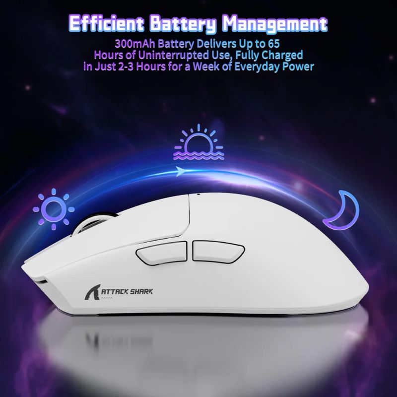 Мишка Attack Shark X11SE, Wireless/Bluetooth, 22000dpi. (PAW3311), 6кн., White (X11SEW_AS)