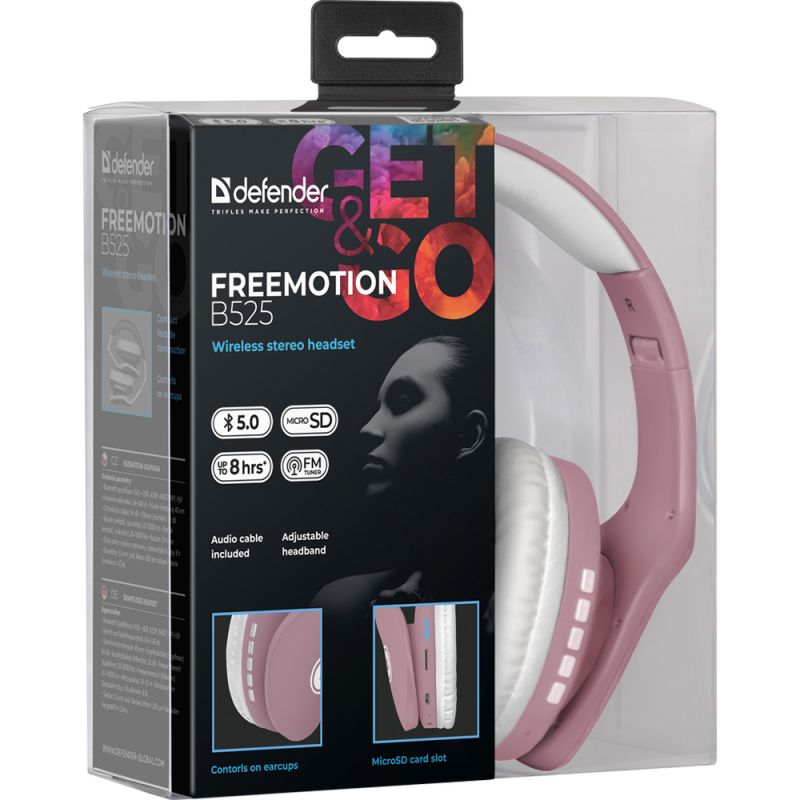 Гарнітура Defender FreeMotion B525, Bluetooth+3,5мм, White-Pink (63528)