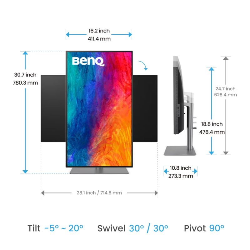 TFT 32" BenQ PD3225U, IPS, 4K, HDMI, DP, USB-C, USB hub, HAS, Pivot, темно-сірий (9H.LLYLA.TBE)