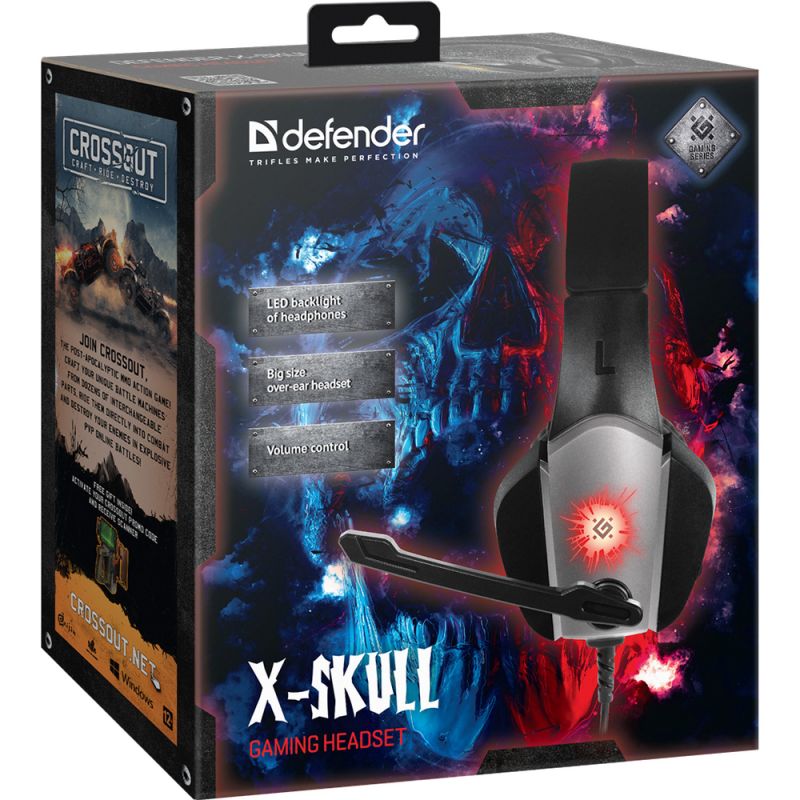 Ігрова гарнітура Defender X-Skull  кабель 2.1м, чорно-сіра (64585)